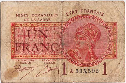 1 franc Mines domaniales de la Sarre type 1920