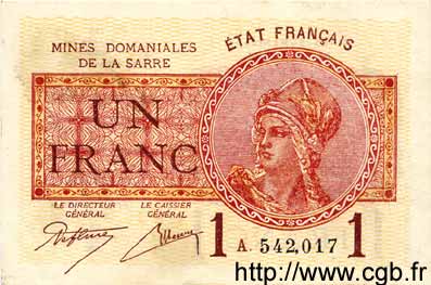 1 franc Mines domaniales de la Sarre type 1920