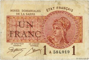 1 franc Mines domaniales de la Sarre type 1920