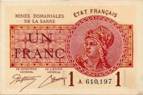 1 franc Mines domaniales de la Sarre type 1920