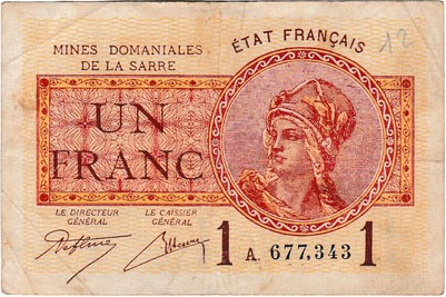 1 franc Mines domaniales de la Sarre type 1920