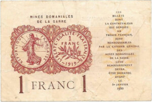 1 franc Mines domaniales de la Sarre type 1920