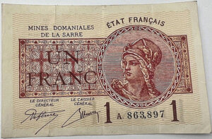 1 franc Mines domaniales de la Sarre type 1920