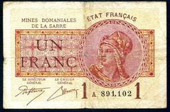 1 franc Mines domaniales de la Sarre type 1920