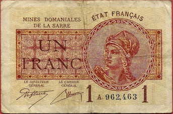 1 franc Mines domaniales de la Sarre type 1920