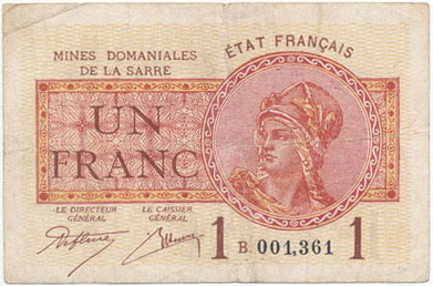 1 franc Mines domaniales de la Sarre type 1920