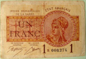 1 franc Mines domaniales de la Sarre type 1920