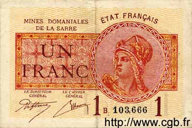 1 franc Mines domaniales de la Sarre type 1920