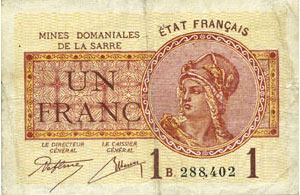 1 franc Mines domaniales de la Sarre type 1920