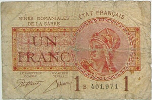 1 franc Mines domaniales de la Sarre type 1920