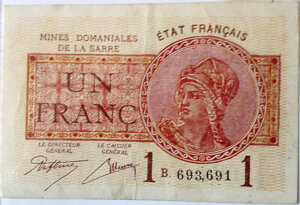 1 franc Mines domaniales de la Sarre type 1920