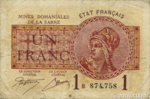 1 franc Mines domaniales de la Sarre type 1920