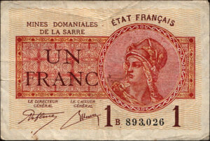 1 franc Mines domaniales de la Sarre type 1920