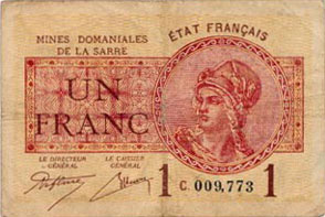 1 franc Mines domaniales de la Sarre type 1920