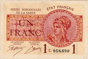 1 franc Mines domaniales de la Sarre type 1920