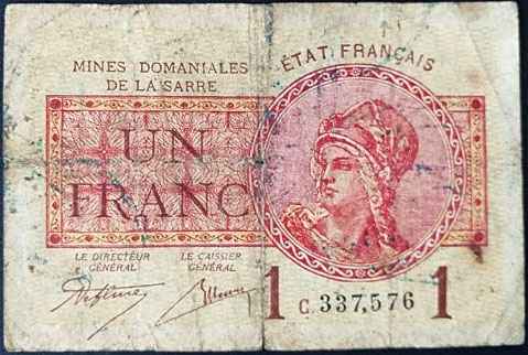 1 franc Mines domaniales de la Sarre type 1920