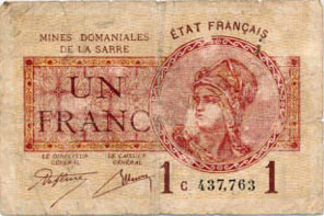 1 franc Mines domaniales de la Sarre type 1920