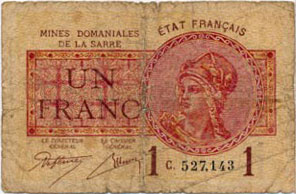 1 franc Mines domaniales de la Sarre type 1920