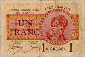 1 franc Mines domaniales de la Sarre type 1920