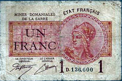 1 franc Mines domaniales de la Sarre type 1920