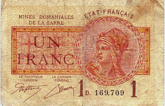 1 franc Mines domaniales de la Sarre type 1920