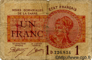 1 franc Mines domaniales de la Sarre type 1920