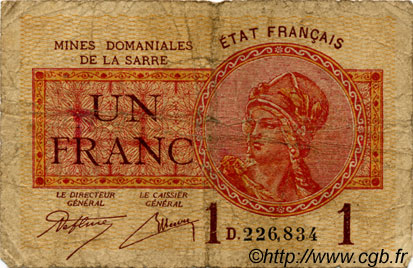 1 franc Mines domaniales de la Sarre type 1920