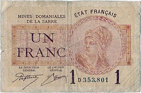 1 franc Mines domaniales de la Sarre type 1920