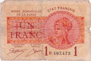 1 franc Mines domaniales de la Sarre type 1920