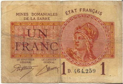 1 franc Mines domaniales de la Sarre type 1920