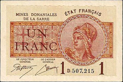 1 franc Mines domaniales de la Sarre type 1920