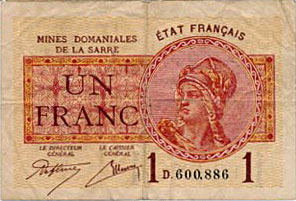 1 franc Mines domaniales de la Sarre type 1920