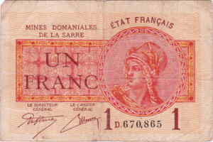 1 franc Mines domaniales de la Sarre type 1920