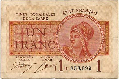 1 franc Mines domaniales de la Sarre type 1920