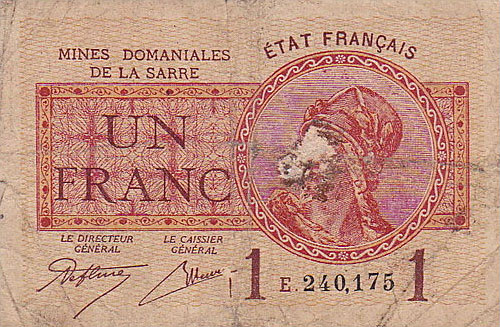 1 franc Mines domaniales de la Sarre type 1920