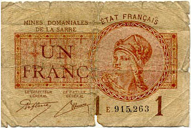 1 franc Mines domaniales de la Sarre type 1920