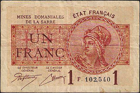 1 franc Mines domaniales de la Sarre type 1920