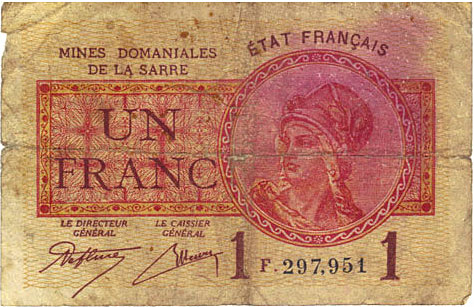 1 franc Mines domaniales de la Sarre type 1920