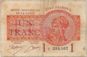 1 franc Mines domaniales de la Sarre type 1920