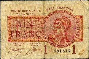 1 franc Mines domaniales de la Sarre type 1920