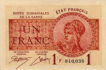 1 franc Mines domaniales de la Sarre type 1920