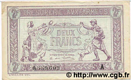 2 francs Trésorerie aux armées type 1917