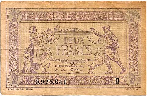 2 francs Trésorerie aux armées type 1917