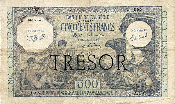 500 francs Algérie type 1943