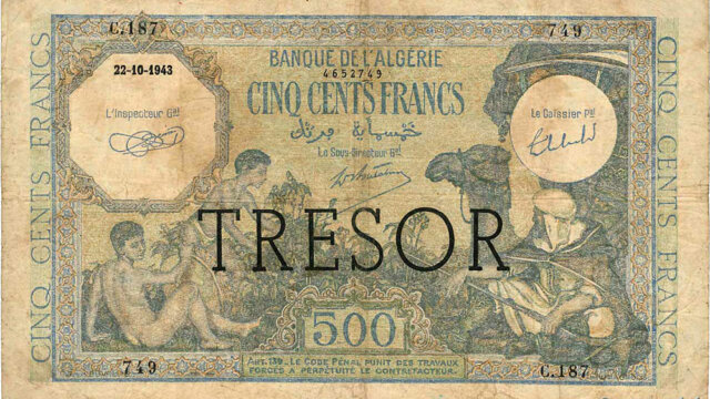 500 francs Algérie type 1943