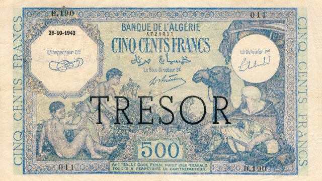 500 francs Algérie type 1943