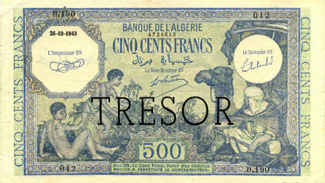 500 francs Algérie type 1943