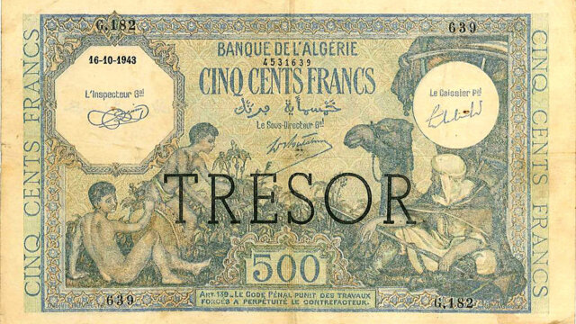 500 francs Algérie type 1943