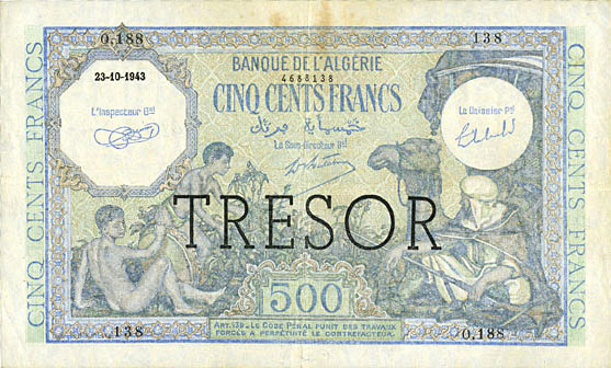 500 francs Algérie type 1943