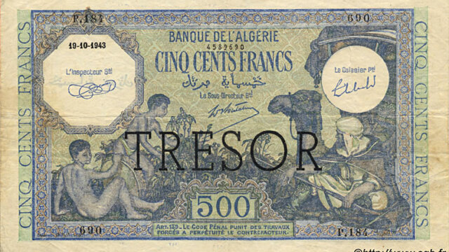 500 francs Algérie type 1943